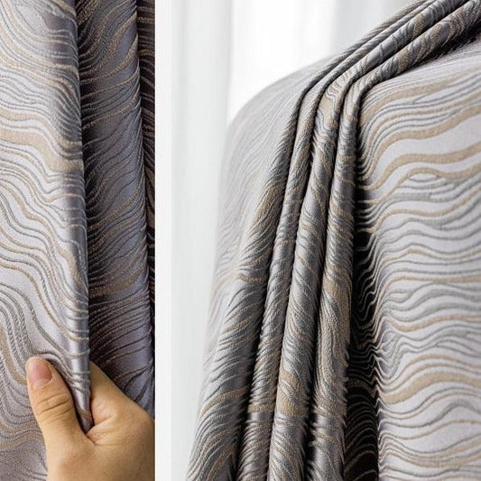 Heavy Modern Gray & Gold Drapes